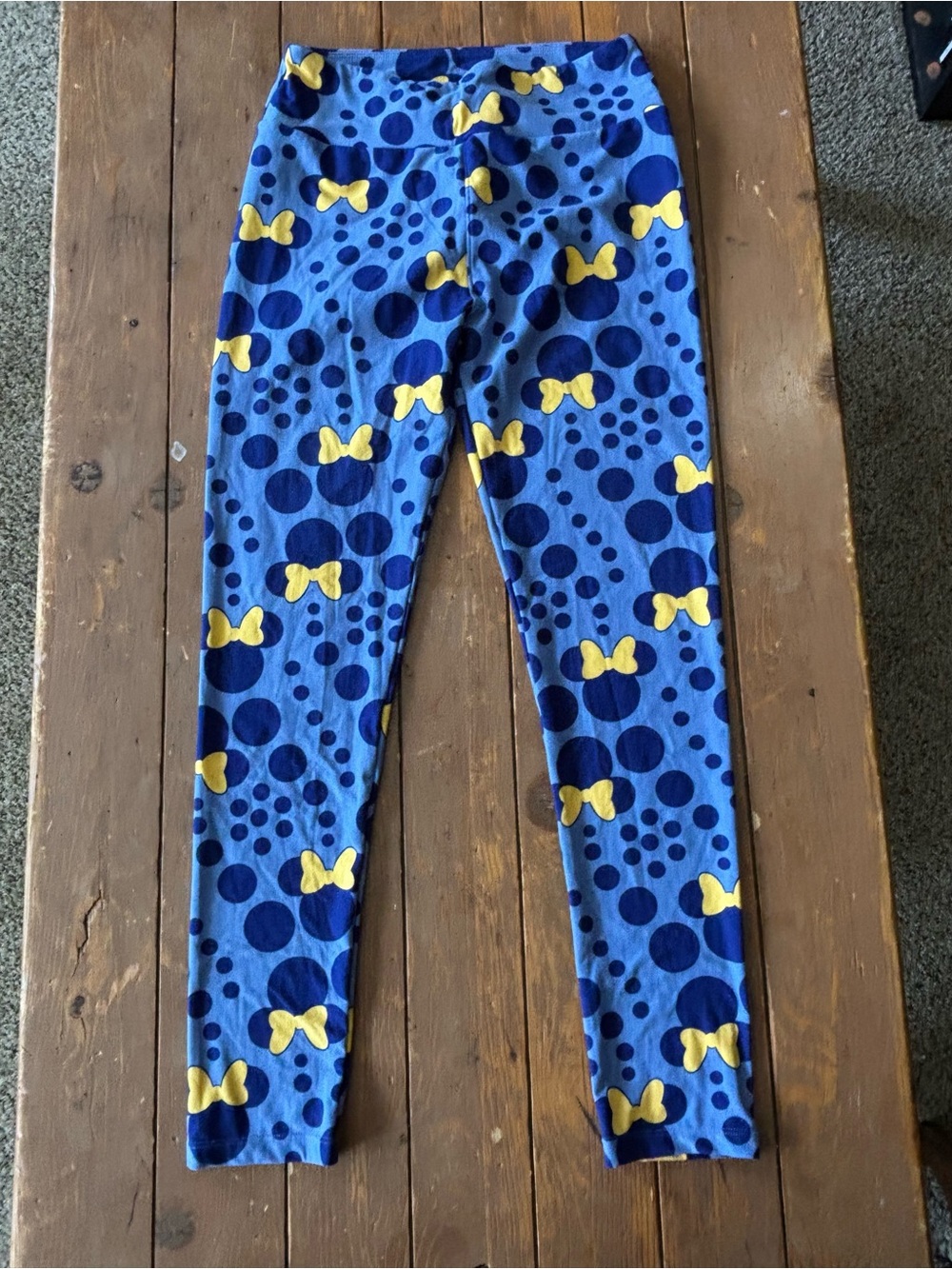 Lularoe OS Mini Mouse Disney Blue Dot & Yellow Bow Print Leggings
